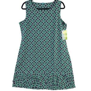 Anthonys Resort Wear Women Blue & Green Sleeveless UPF 50+ Dress Ruffle Hem Sz L